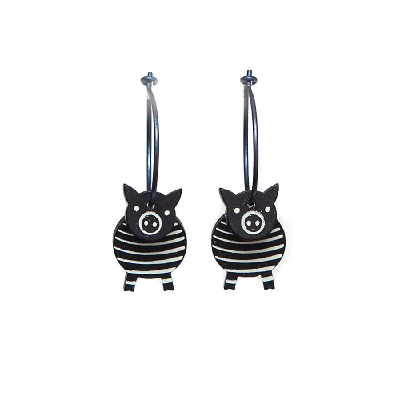 Ladies Earrings for Youth Glow-Lene Lundberg K-Form Black Stripey Pig Earrings