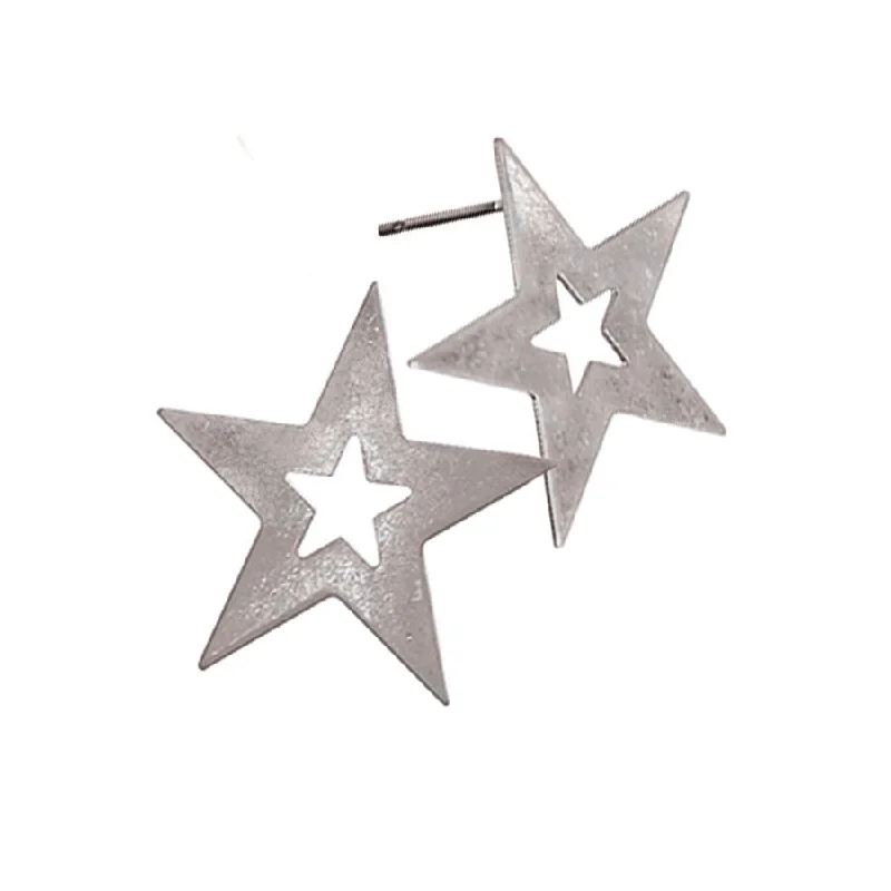 Ladies Earrings Handcrafted Spark-Hot Tomato Star Struck Worn Silver Earrings