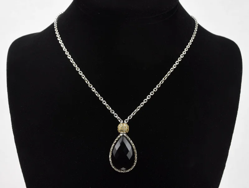 Ladies balanced harmony necklaces -Black Onyx Sterling Silver Cubic Zirconia Pendant Chain Necklace