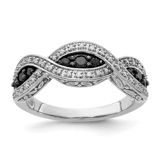 Ladies Rings with Pale Prehnite-14k White Gold White and Black Diamond Twist Ring