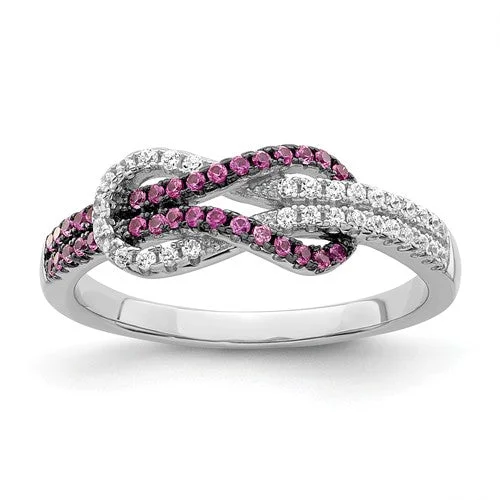 Ladies Rings for Doctor Spark-Sterling Silver Pink & White CZ Brilliant Embers Love Knot Ring