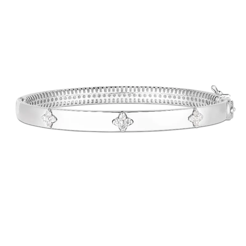 Refined sleek bracelets -14k Trilogy Diamond Clover Bangle