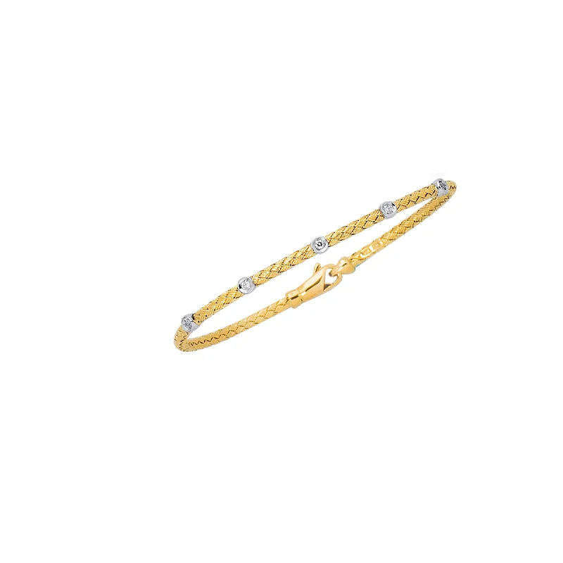 Parental love bracelets -14K Gold .15ct Diamond Station Woven Bangle