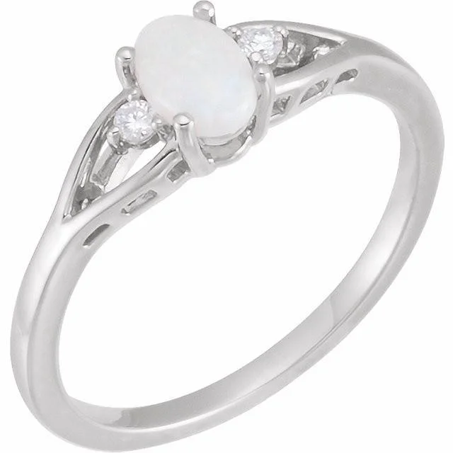 Ladies Rings for Summer Glow-14K Rose, Yellow or White Gold Genuine White Opal Diamond Ring