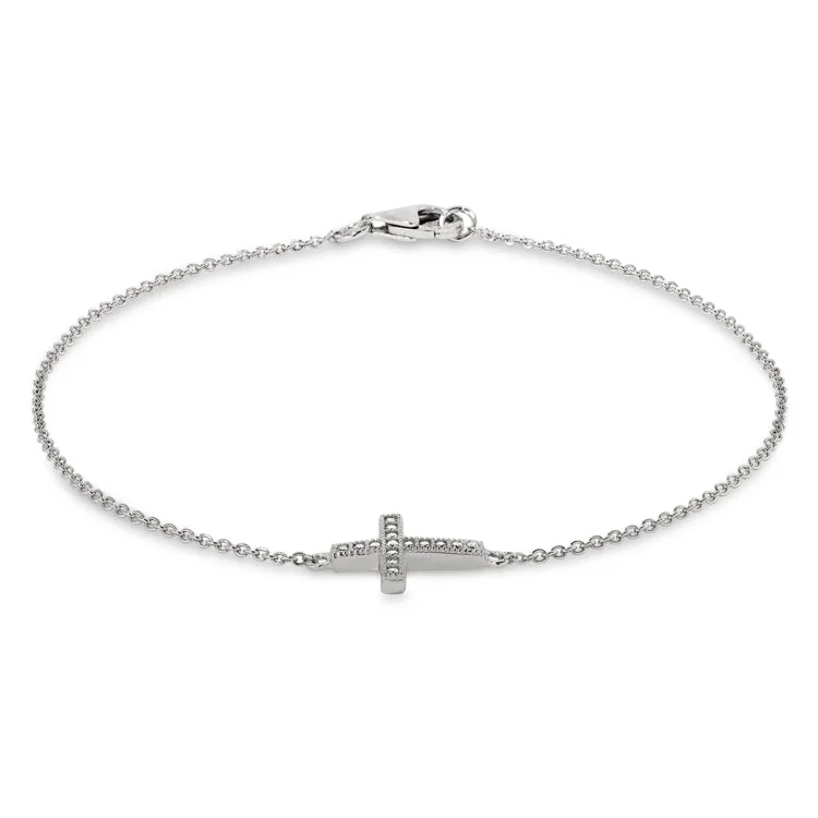 Balanced harmony bracelets -Platinum Finish Sterling Silver Micropave Cross Adjustable Bracelet with Simulated Diamonds 6.5" - 7.25" Cable Chain