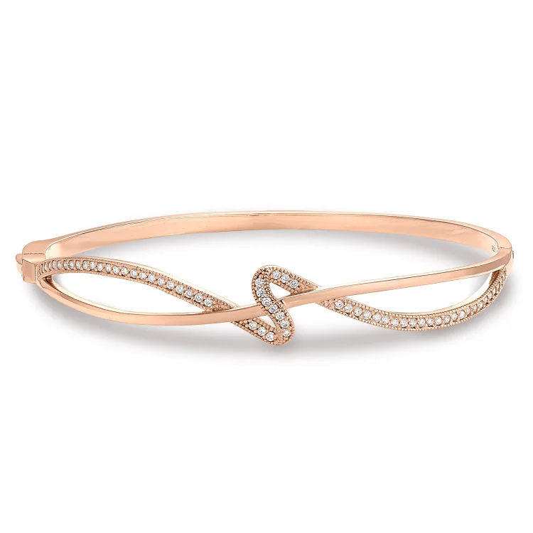 Sleek wrap bracelets -Rose Gold Finish Sterling Silver Micropave Ribbon Swirll Bangle Bracelet with Simulated Diamonds