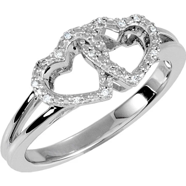 Ladies Rings for Evening Spark-Sterling Silver .05 CTW Diamond Double Heart Design Ring