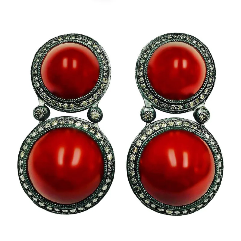 Ladies Earrings with Wave Shine-Silver Symbolica Clip-on Earrings with Carnelian & Diamonds