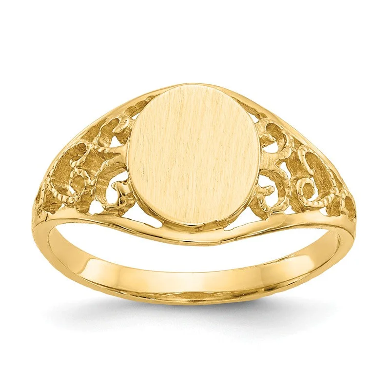 Ladies Rings with White Leucite-14k Yellow Gold Oval With Lightweight Filigree Band Signet Ring (Ladies Sizes)