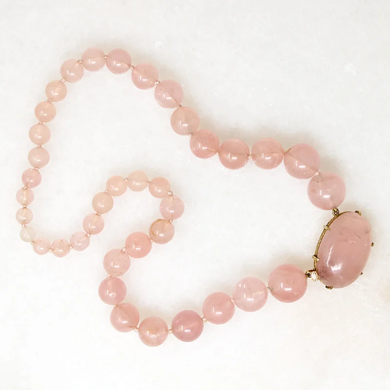 Ladies baroque splendor necklaces -Blushing Rose Quartz Bead & Gold Necklace