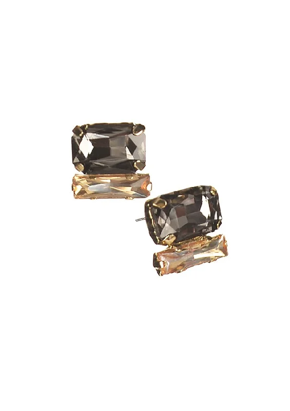 Ladies Earrings with Cream Howlite-Hot Tomato Beguiling Baguette Cut Double Stud Earrings - Black Diamond & Topaz