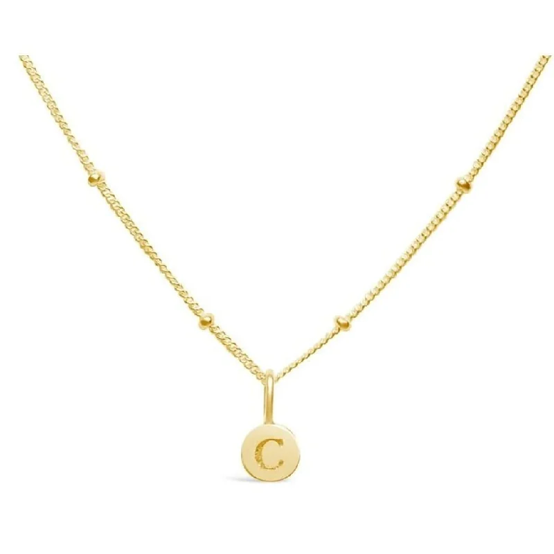 Ladies thick statement necklaces -Stia : Love Letter "C" Mini Disk Necklace in Gold