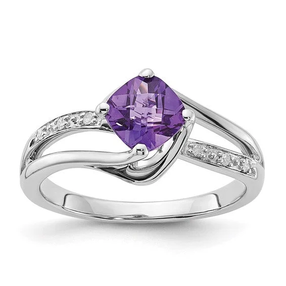 Ladies Rings for Writer Spark-10k White Gold Amethyst and Diamond Ring