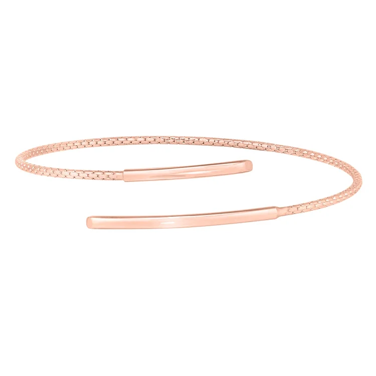 Blossoming spring bracelets -Rose Gold Finish Sterling Silver Corean Cable Cuff Bracelet with a Polished Bar on Each End.