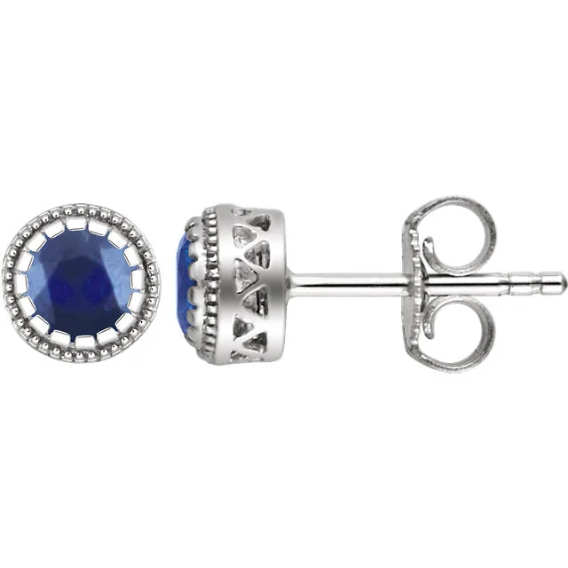 Ladies Earrings with Crystal Shine-14K White Gold Genuine Blue Sapphire September Birthstone Earrings