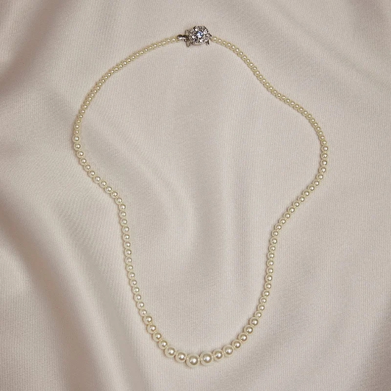 Ladies motherly love necklaces -Simple Cream Pearl Necklace 16 inch length: Vintage Graduated Pearls