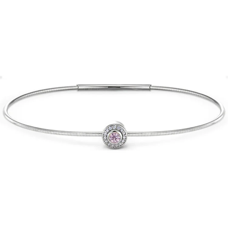 Daring edge bracelets -Platinum Finish Sterling Silver Round Simulated Pink Sapphire Birth Gem Bracelet with Simulated Diamonds