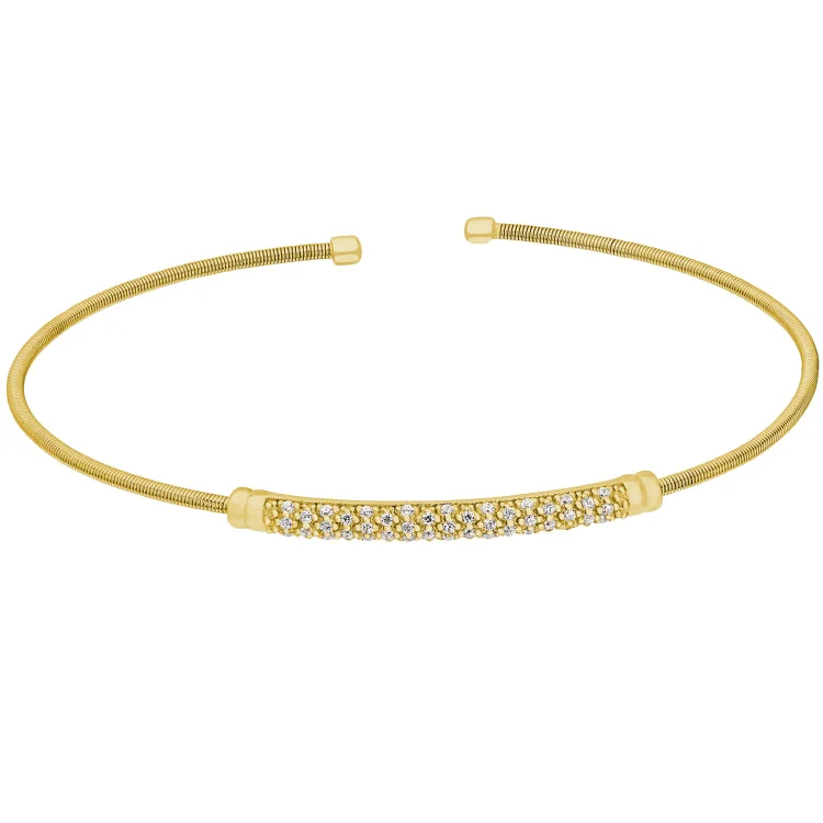 Signature style bracelets -Gold Finish Sterling Silver Cable Cuff Bracelet with Three Rows of Simulated Diamond Birth Gems - April