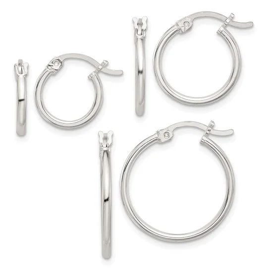 Ladies Earrings with Globe Glow-Sterling Silver Set of 3 Hoop Earrings Set