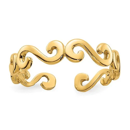 Ladies Rings with Sun Glow-14k Yellow Gold Solid Swirl Toe Ring