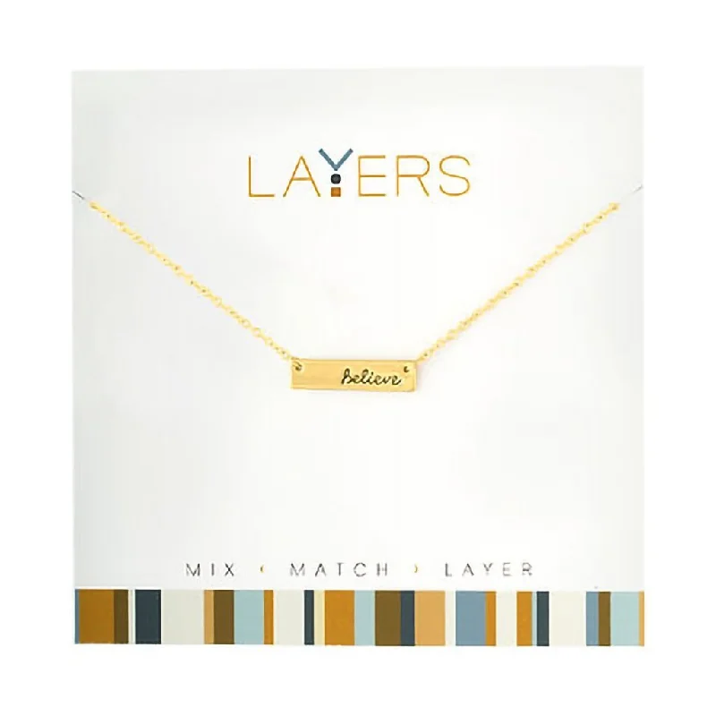 Ladies oceanic shell necklaces -Center Court : Gold "Believe" Tag Layers Necklace