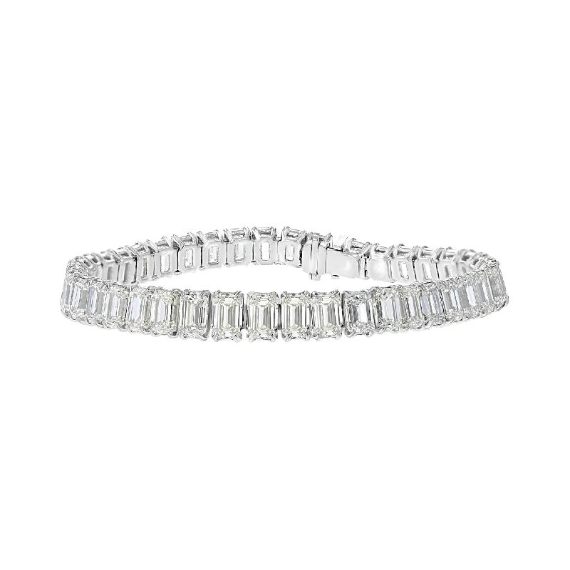 Golden fall bracelets -18KT WHITE GOLD 30.34 CTW EMERALD DIAMOND TENNIS BRACELET