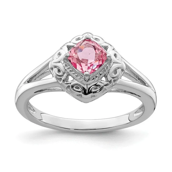 Ladies Rings with Tree Shine-Sterling Silver Genuine Cushion Pink Tourmaline Filigree Ring