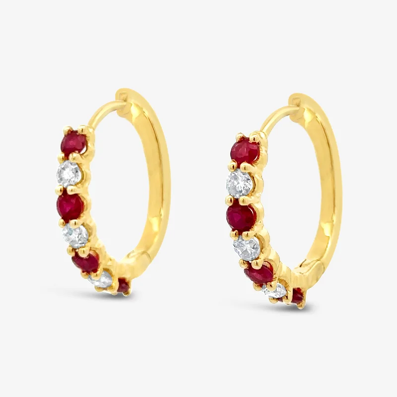 Ladies Earrings Retro Glow-Ruby & Diamond Small Hoop Earrings