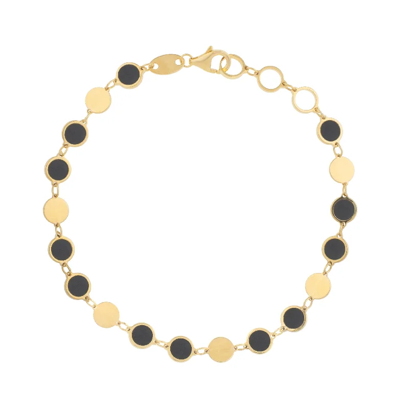 Hushed calm bracelets -14K Onyx Geometric Mirror Gem Chain Bracelet