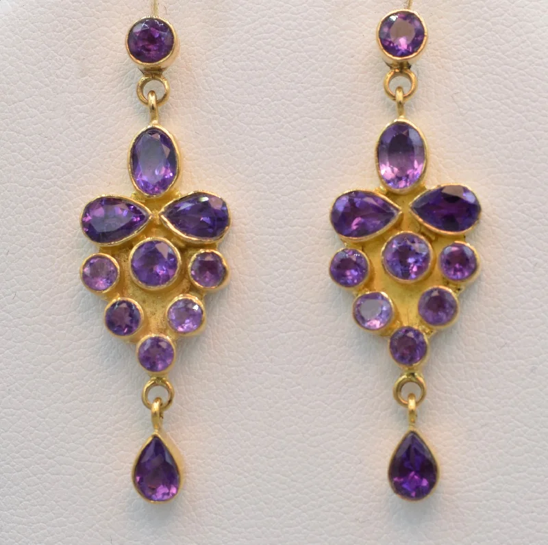 Ladies Earrings with Grey Hematite-18K yellow gold, Amethyst dangle earrings