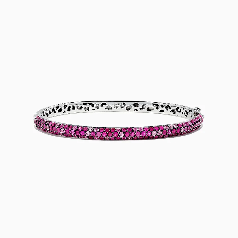 Mythic lore bracelets -Splash Sterling Silver Pink Sapphire and Ruby Bangle, 4.24 TCW