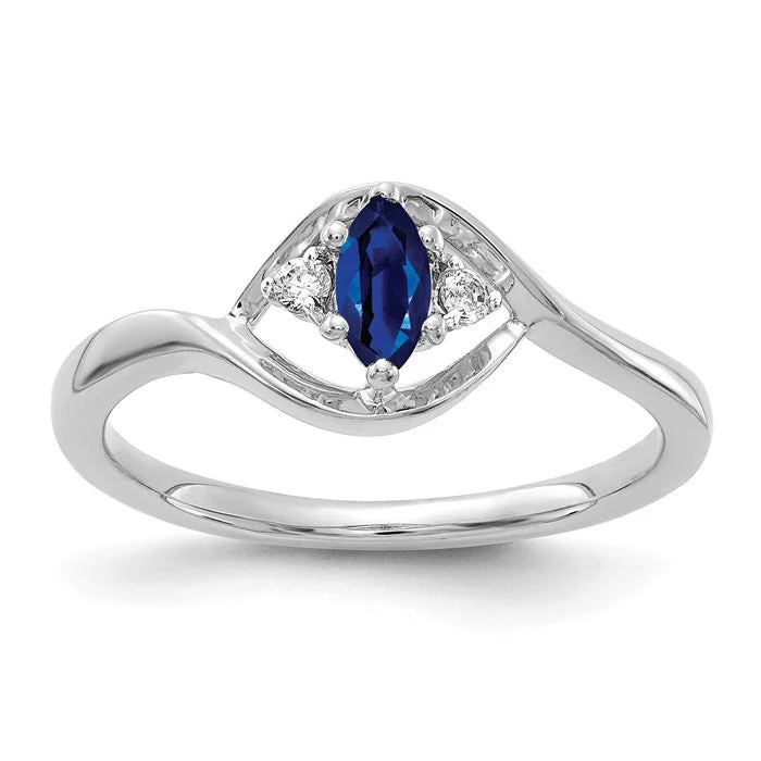 Ladies Rings Petite Spark-14K White Gold Diamond And Marquise Blue Sapphire Ring