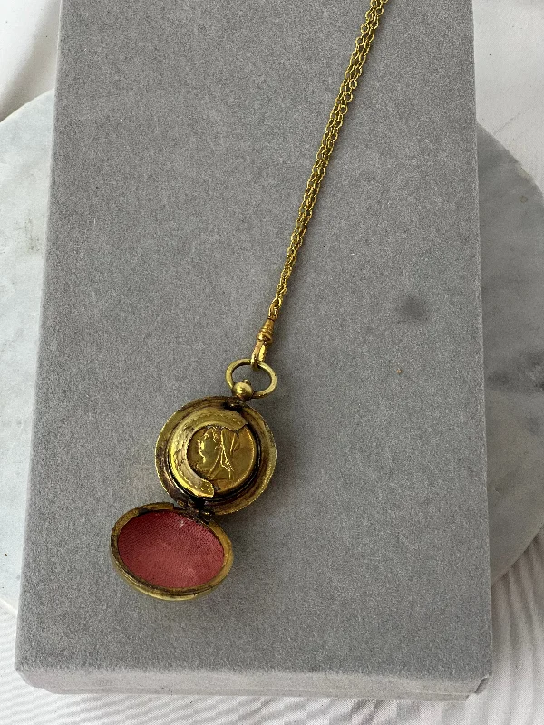 Ladies starry guide necklaces -Estate Collection Necklace - Gold Coin Locket on Gold Chain