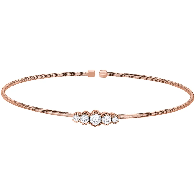 Solar burst bracelets -Rose Gold Finish Sterling Silver Cable Cuff Bracelet with Graduated Five Stone Simulated Diamonds