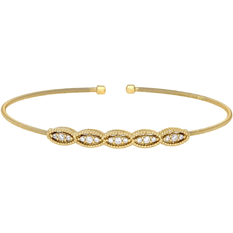 Futuristic gleam bracelets -Gold Finish Sterling Silver Cable Cuff Bracelet with Five Simulated Diamond Marquise Shapes