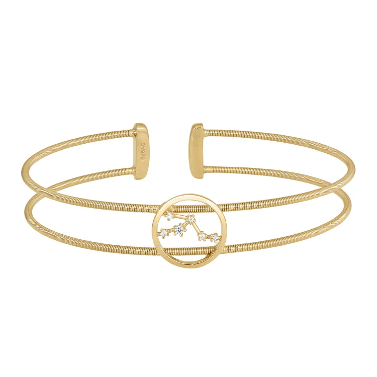 Shimmering flash bracelets -Gold Finish Sterling Silver Cable Cuff Constellation Bracelet with Simulated Diamonds - Taurus