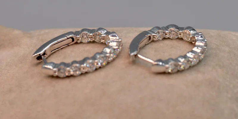 Ladies Earrings Budget Shine-14K white gold Diamond Hoop earrings - In/out diamonds visible