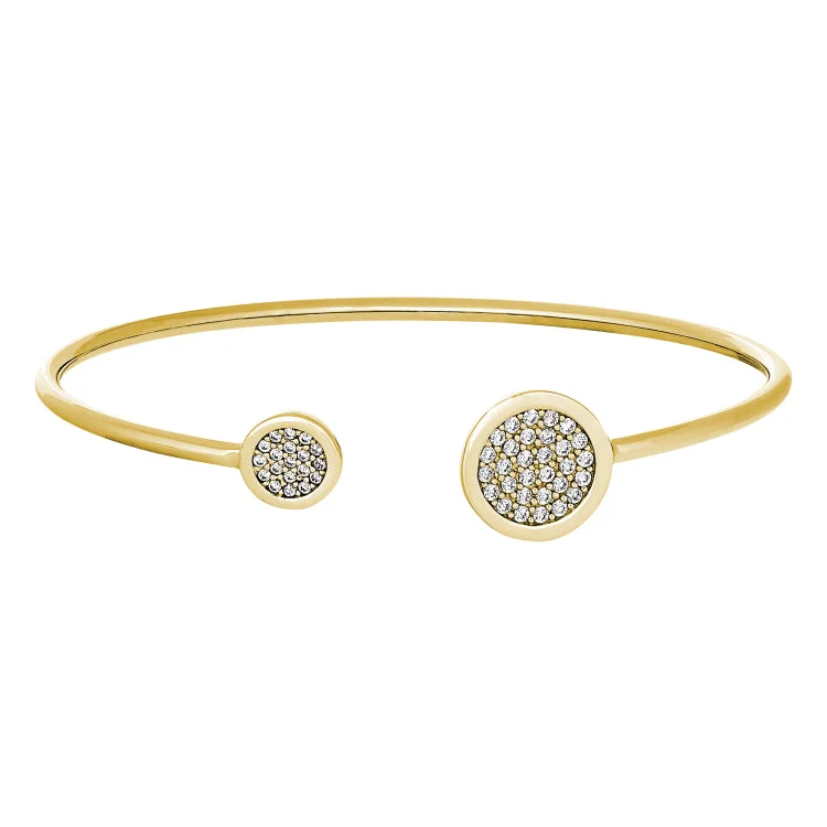 Robust chunky bracelets -Gold Finish Sterling Silver Big Circle and Little Circle on Either End Flexible Cuff Bracelet with Simulated Diamonds