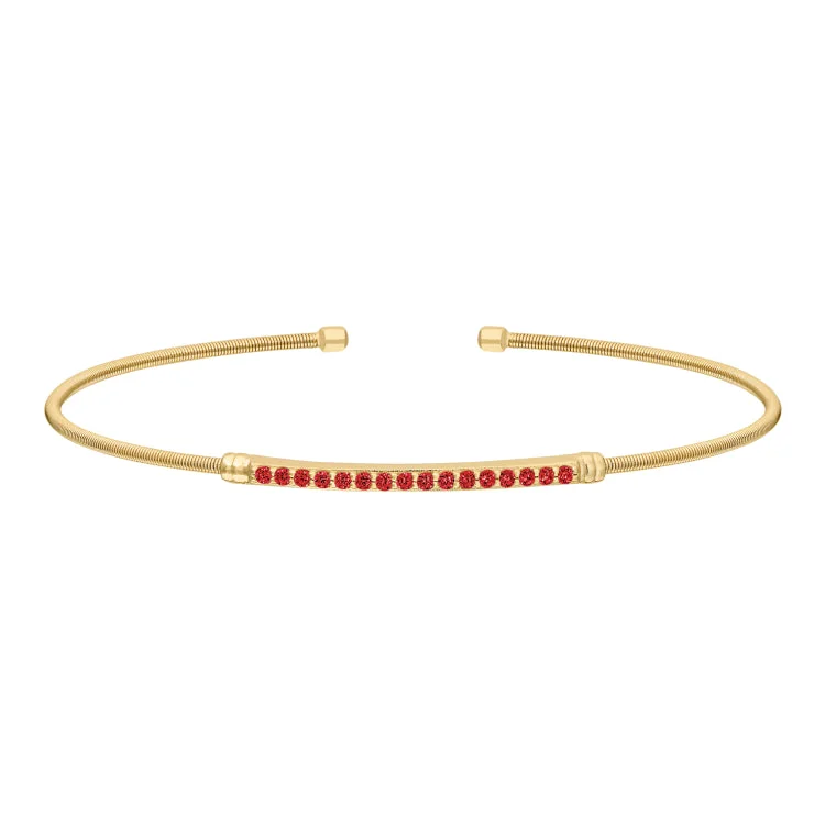 Unisex sleek bracelets -Gold Finish Sterling Silver Cable Cuff Bracelet with Simulated Garnet Birth Gems - January