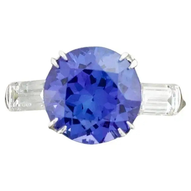 Ladies Rings for Lawyer Shine-Estate Platinum Tanzanite and Diamond Ring Tanzanite, 3.51 Carats