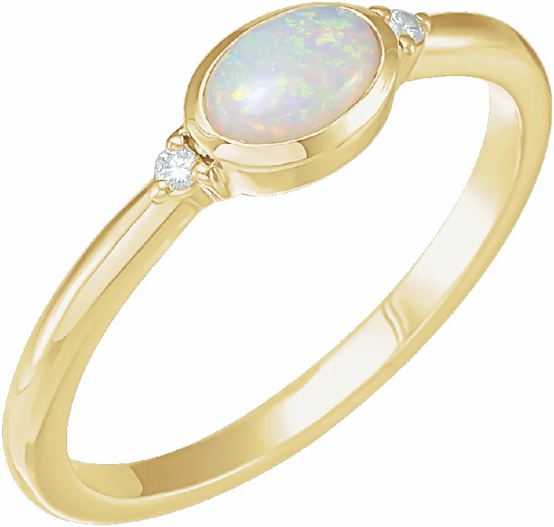 Ladies Rings for Lawyer Shine-14K Gold Natural White Ethiopian Opal & .03 CTW Natural Diamond Ring