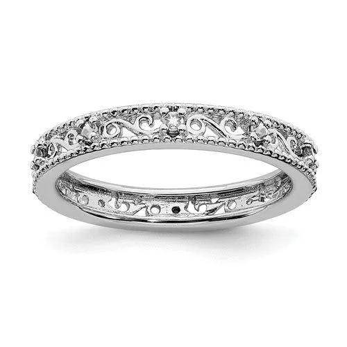 Ladies Rings Luxe Spark-Sterling Silver Stackable Expressions April White Topaz Filigree Ring