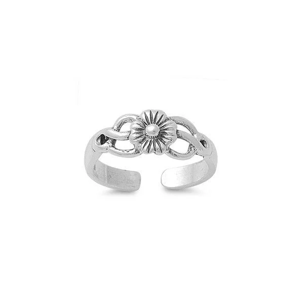 Ladies Rings with Tree Shine-Sterling Silver Flower Center Swirl Design Toe Ring