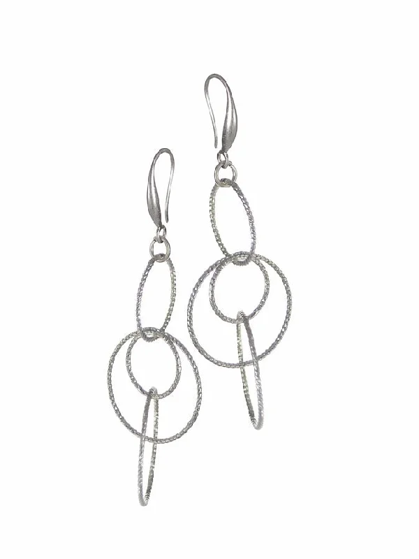 Ladies Earrings with Hex Spark-Hot Tomato Twisted Ring Drop Earrings in Worn Silver