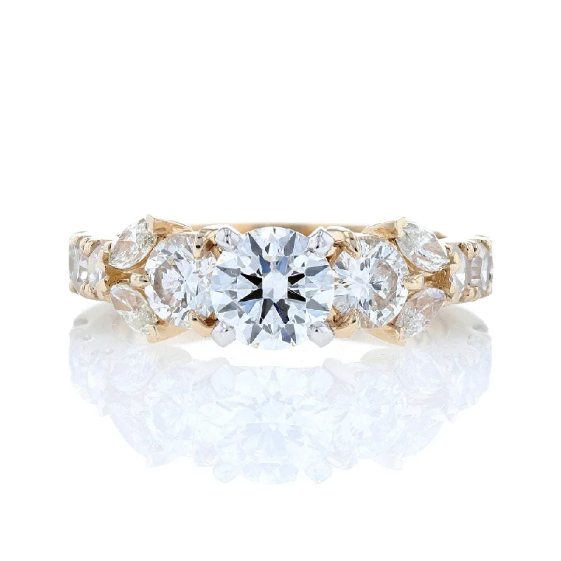 Ladies Engagement Rings Infinity Spark-Yellow Gold Round & Marquise Diamond Engagement Ring