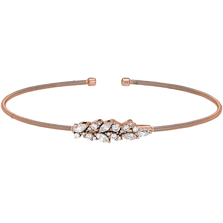 Planetary orbit bracelets -Rose Gold Finish Sterling Silver Cable Cuff Bracelet with Simulated Diamond Leaf Pattern