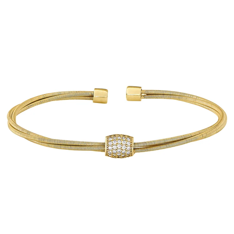 Infinite loop bracelets -Gold Finish Sterling Silver Three Cable Cuff Bracelet with Five Row Simulated Diamond Barrel