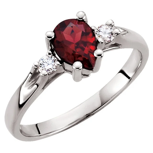 Ladies Rings for Bestie Spark-14k White Gold Genuine Pear Mozambique Garnet & Diamond Ring