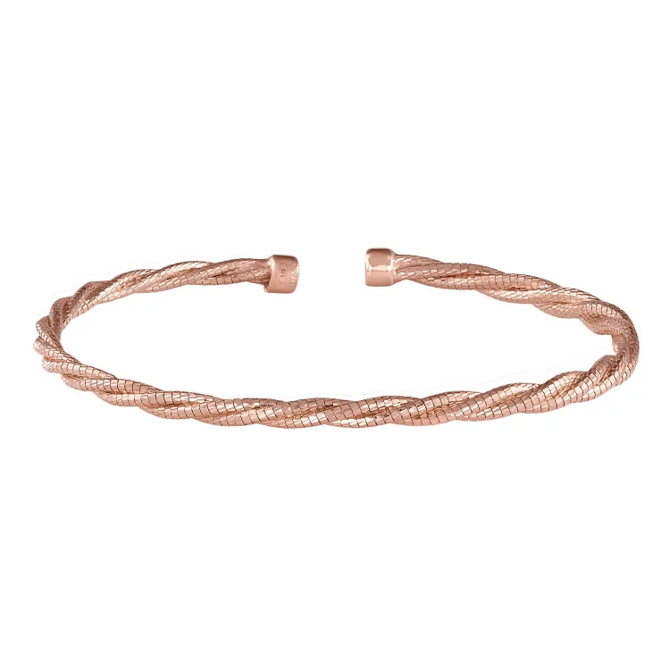 Everlasting wear bracelets -Rose Gold Finish Sterling Silver Twisted Cable Cuff Bracelet