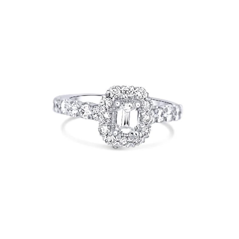 Ladies Engagement Rings Crown Glow-Emerald Cut Lab Grown Diamond Halo Engagement Ring